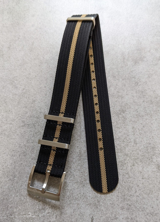 Premium Ribbed Fabric Watch Strap - Black & Khaki