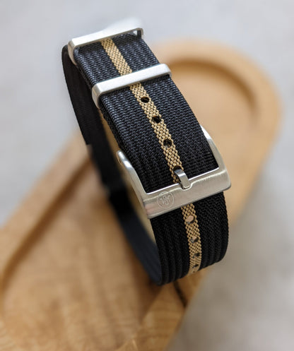 Premium Ribbed Fabric Watch Strap - Black & Khaki