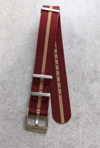 Premium Ribbed Fabric Watch Strap - Burgundy & Khaki