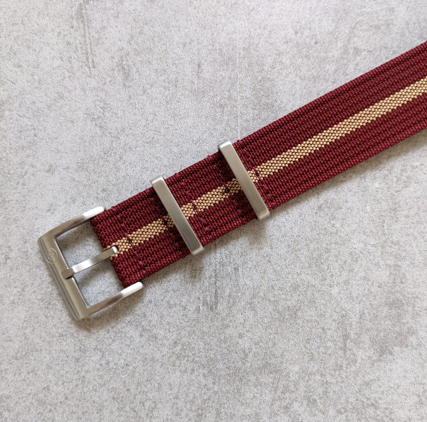 Premium Ribbed Fabric Watch Strap - Burgundy & Khaki