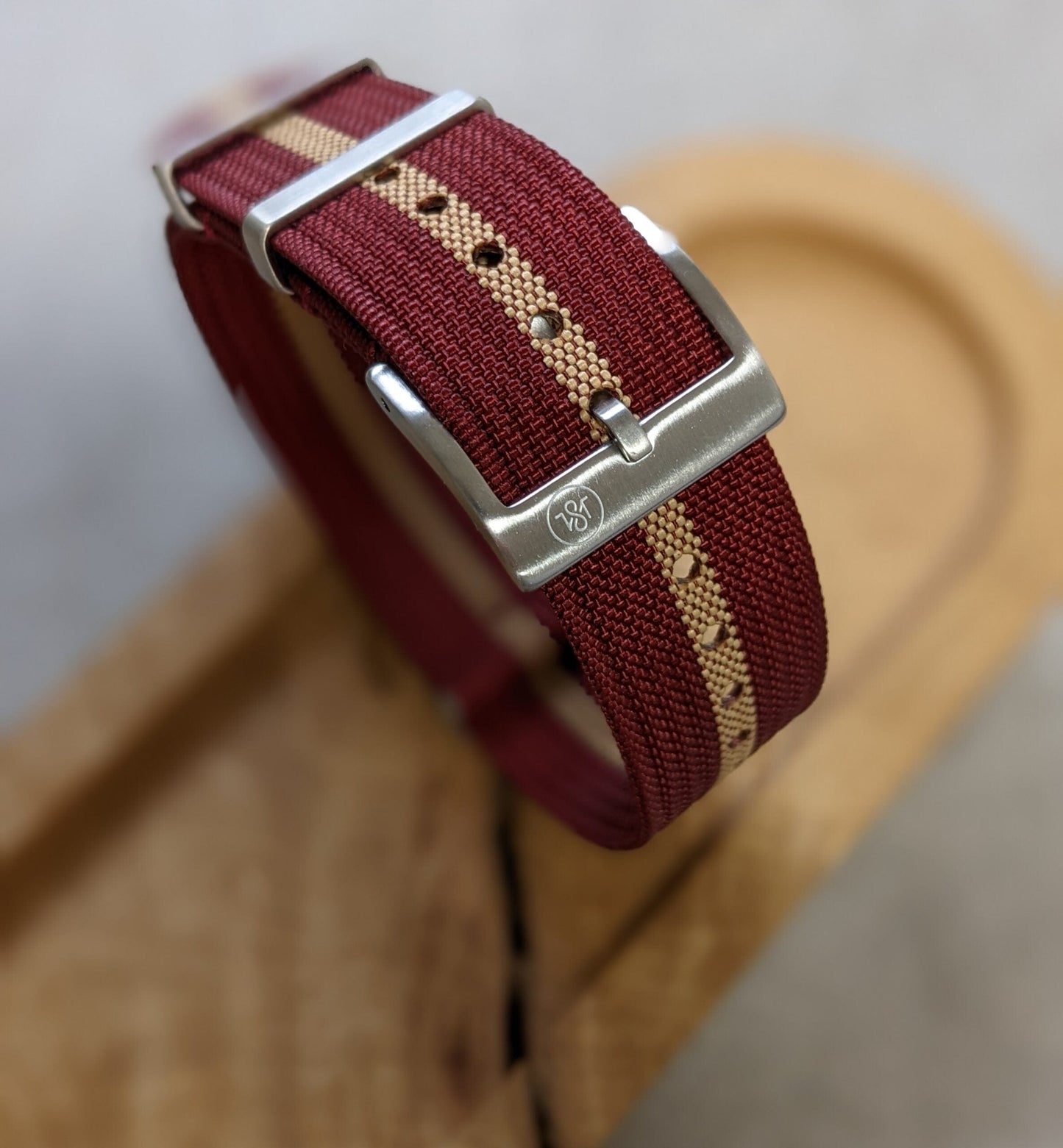 Premium Ribbed Fabric Watch Strap - Burgundy & Khaki