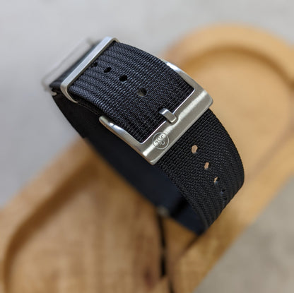 Premium Ribbed Fabric Watch Strap - Black