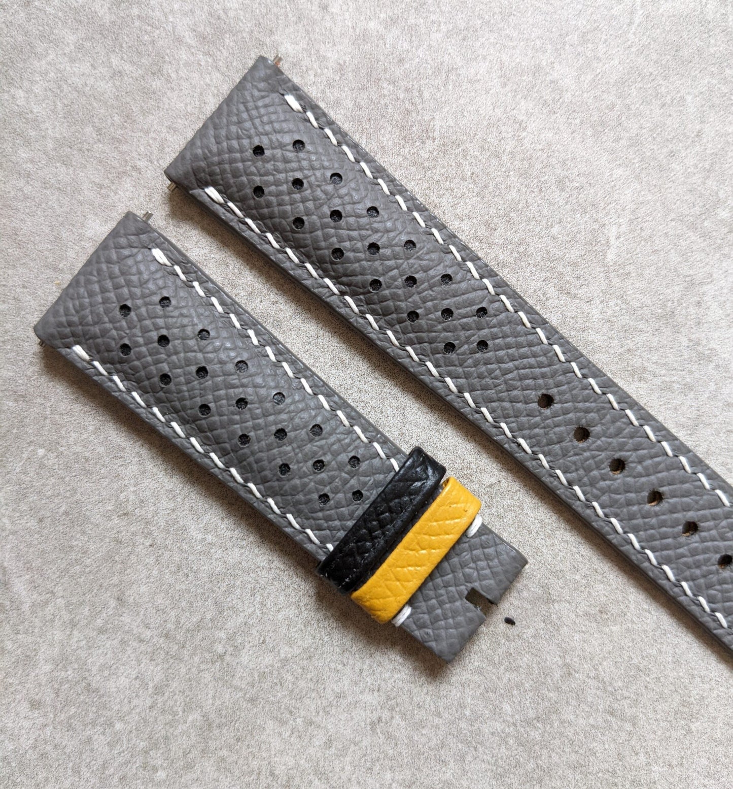 Epsom Calfskin Watch Strap - Seagull Grey Rally With Contrast Keepers