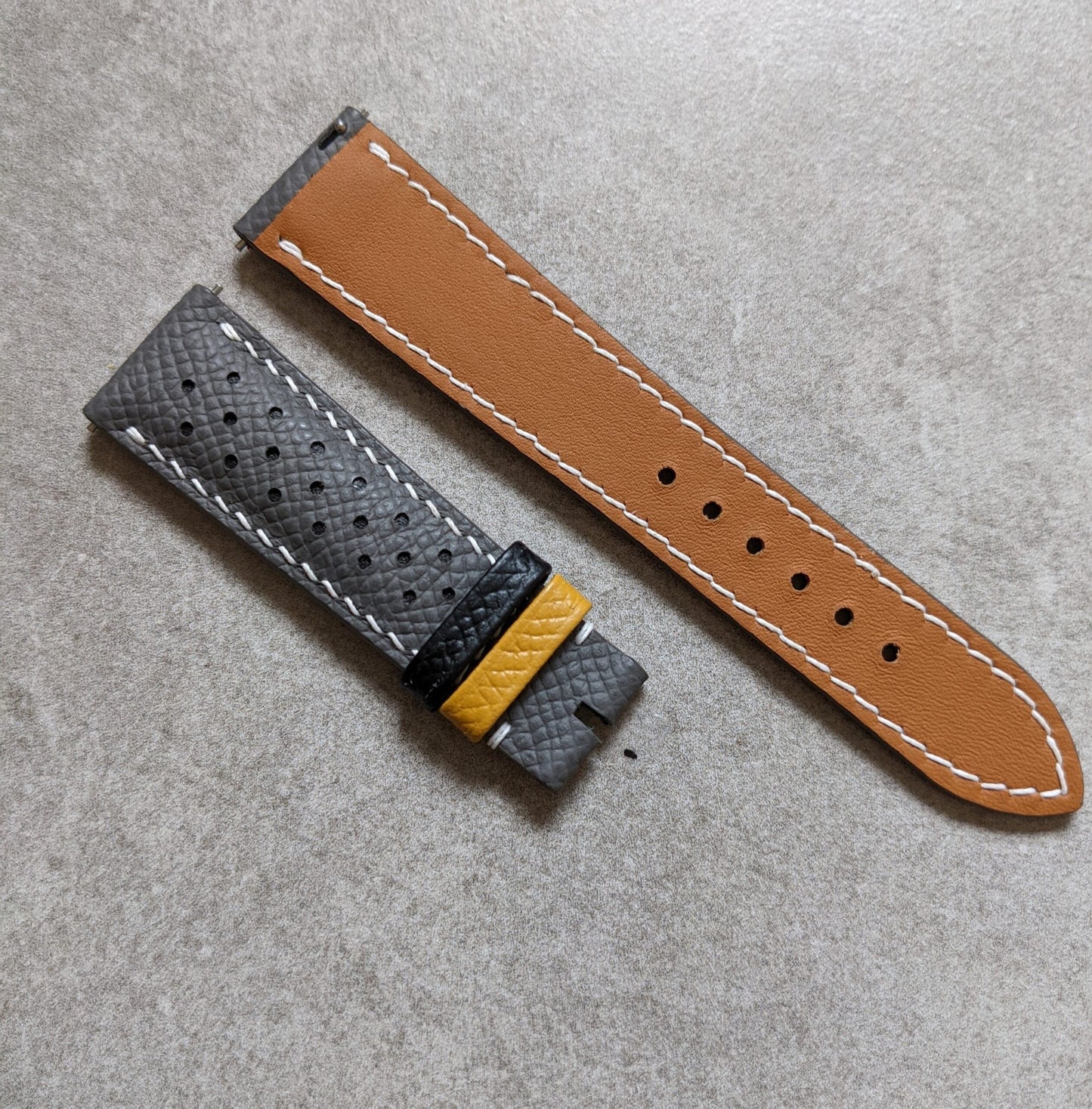 Epsom Calfskin Watch Strap - Seagull Grey Rally With Contrast Keepers