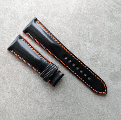 Shell Cordovan Watch Strap - Black & Orange