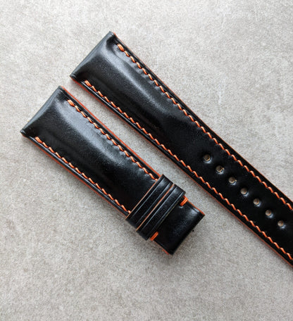 Shell Cordovan Watch Strap - Black & Orange