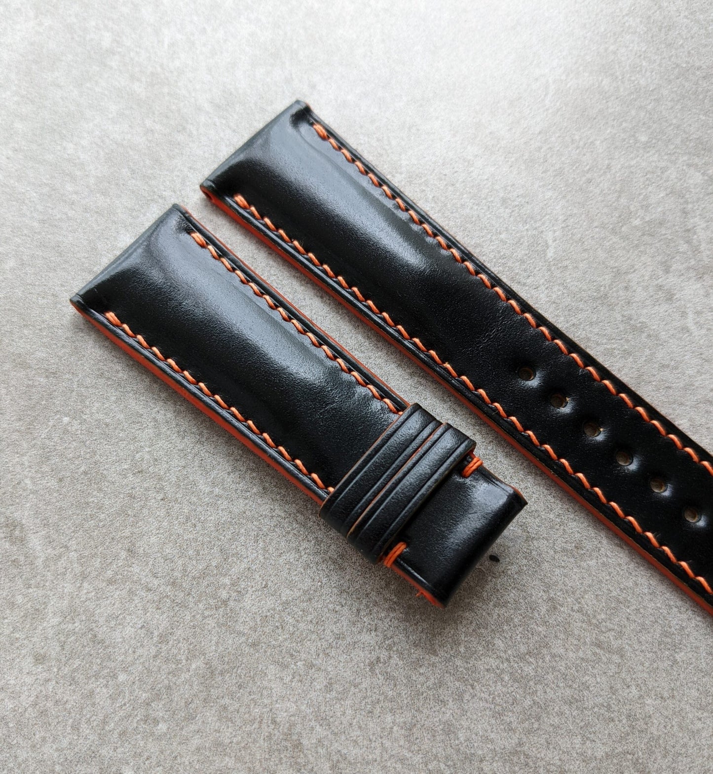 Shell Cordovan Watch Strap - Black & Orange