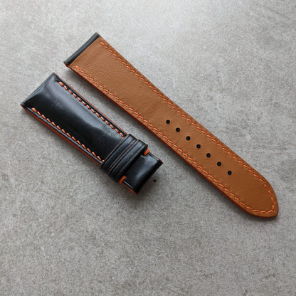 Shell Cordovan Watch Strap - Black & Orange