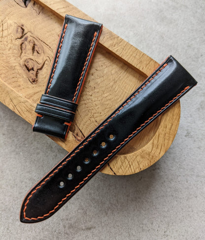 Shell Cordovan Watch Strap - Black & Orange