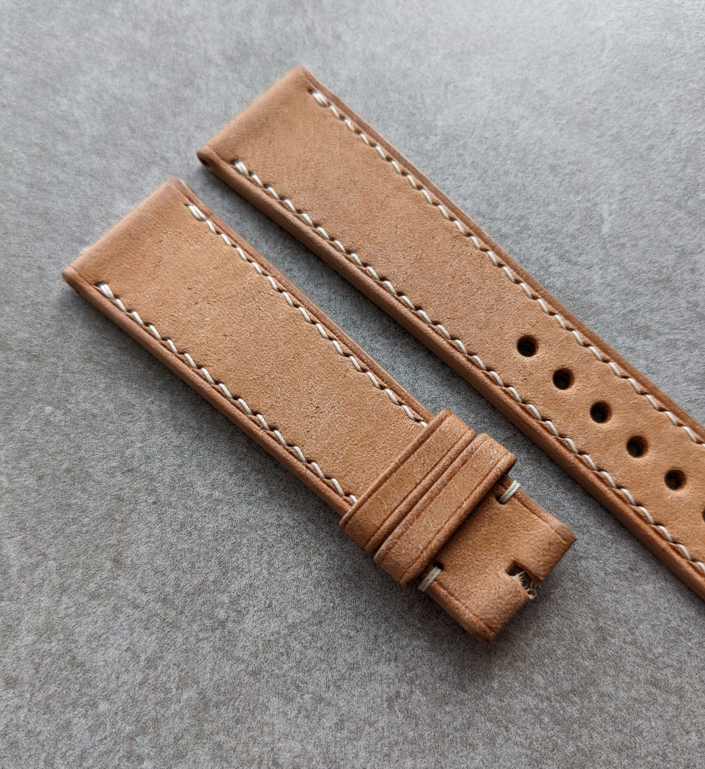 Pueblo Calfskin Strap - Bone W/Cream stitching