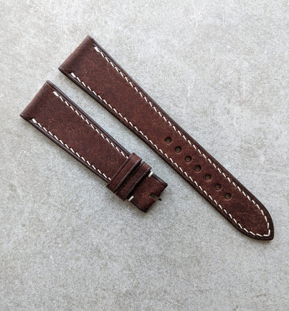 Pueblo Calfskin Strap - Brown W/Cream stitching