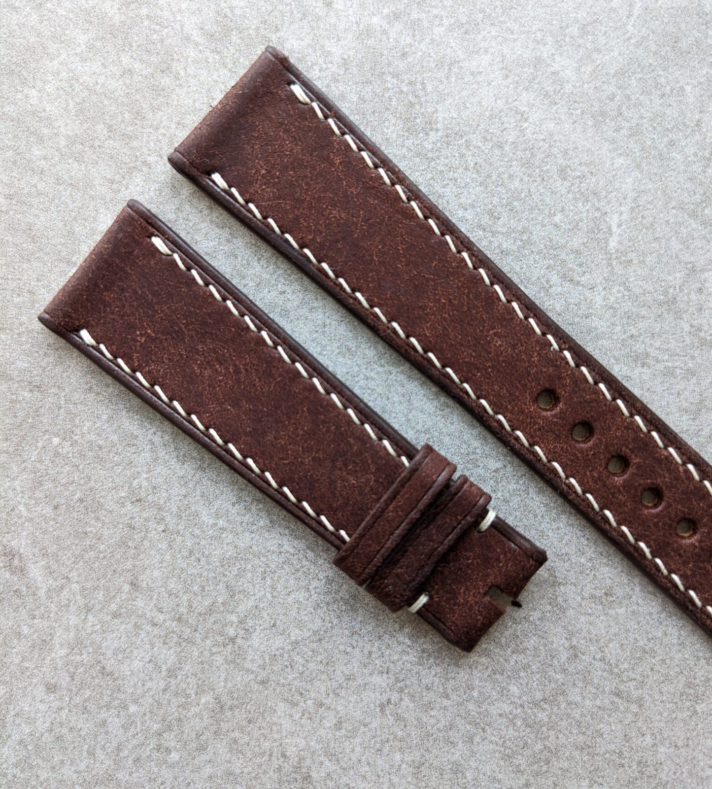 Pueblo Calfskin Strap - Brown W/Cream stitching