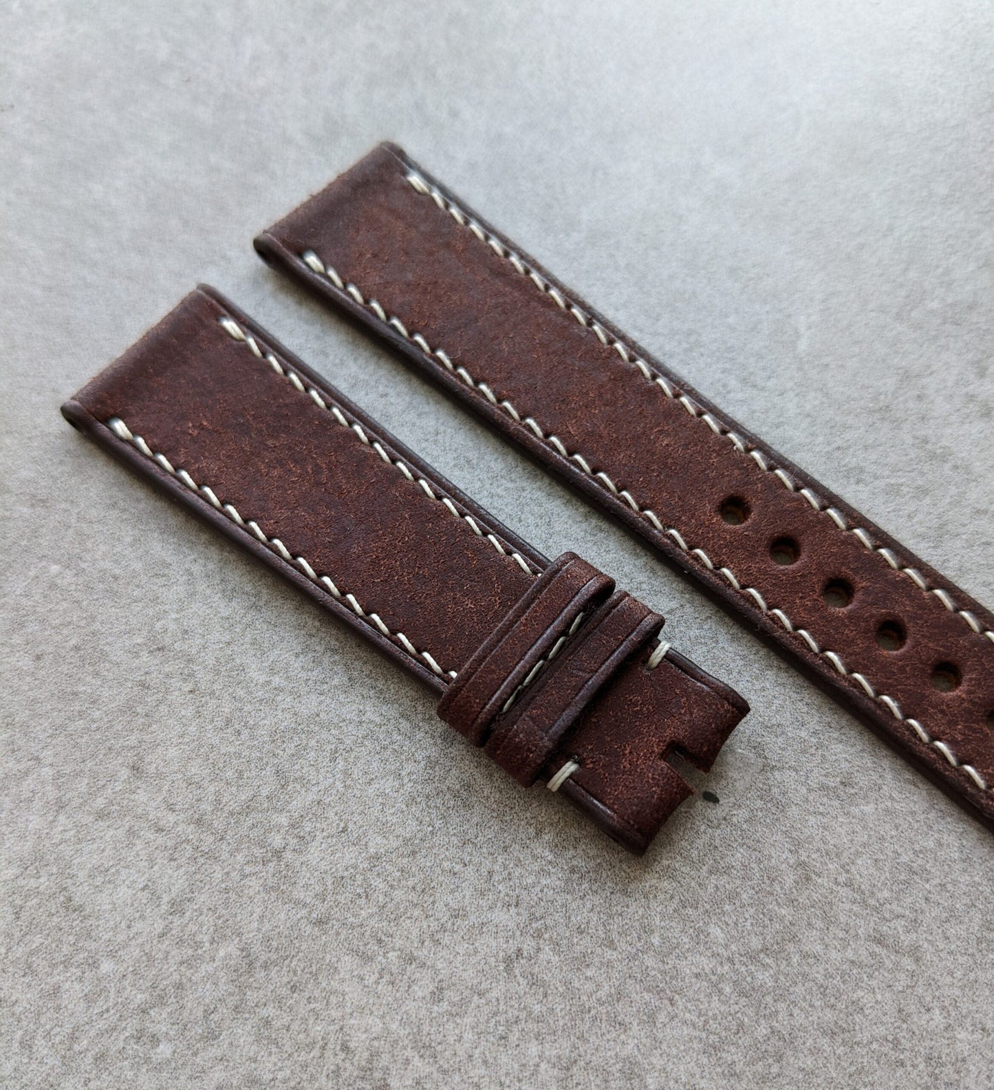 Pueblo Calfskin Strap - Brown W/Cream stitching