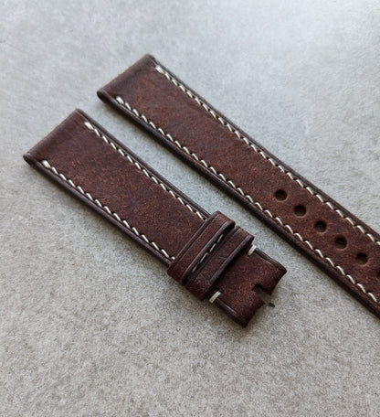 Pueblo Calfskin Strap - Brown W/Cream stitching