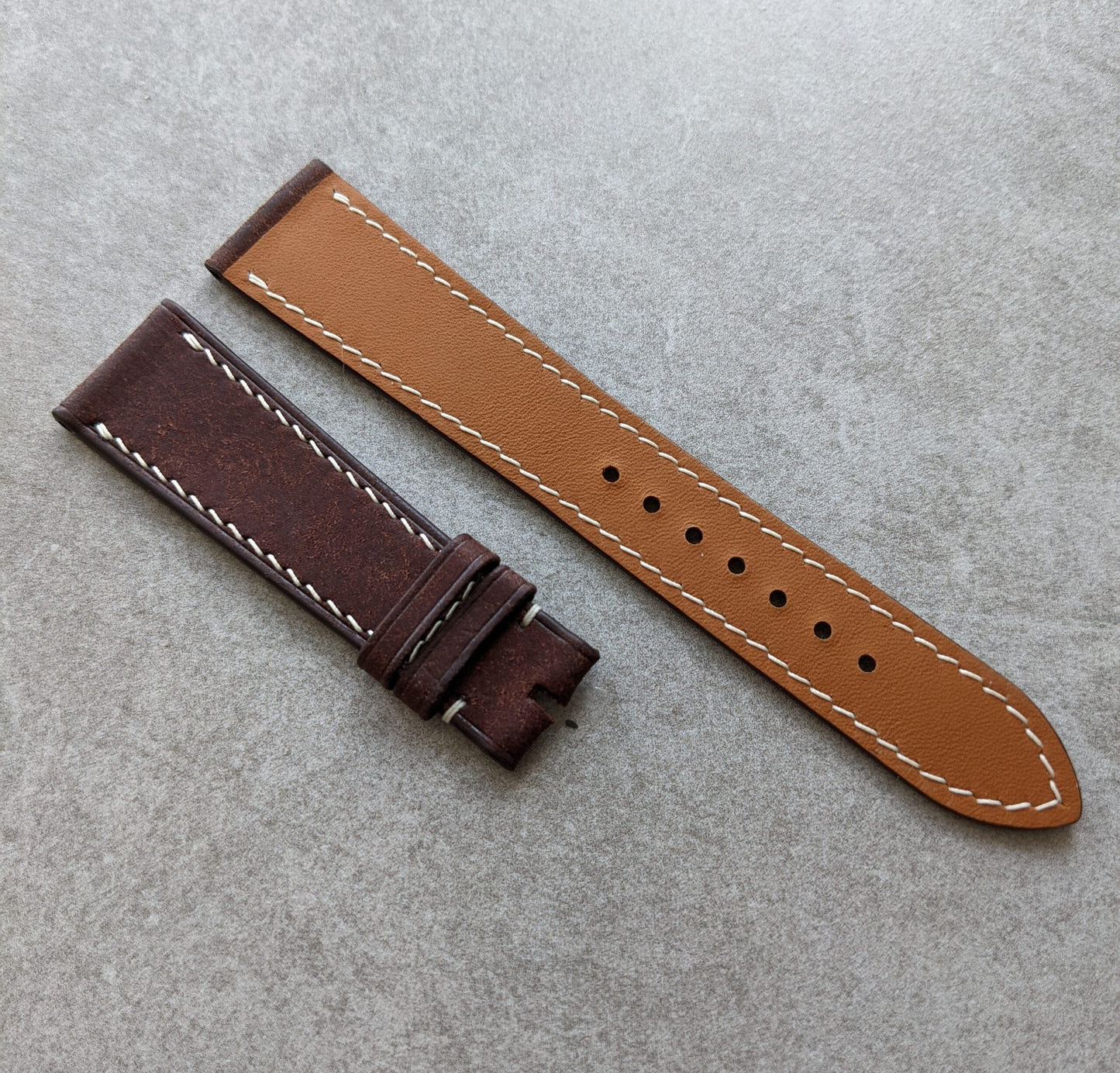 Pueblo Calfskin Strap - Brown W/Cream stitching