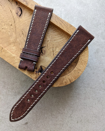 Pueblo Calfskin Strap - Brown W/Cream stitching