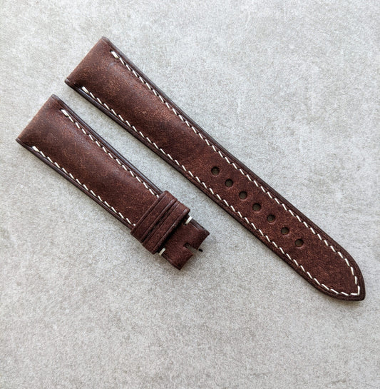 Pueblo Calfskin Strap - Padded Brown W/Cream stitching