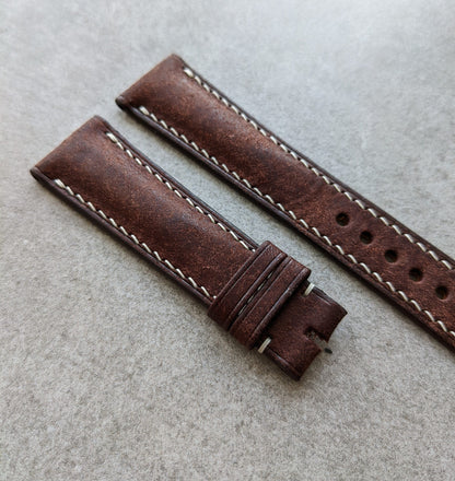 Pueblo Calfskin Strap - Padded Brown W/Cream stitching