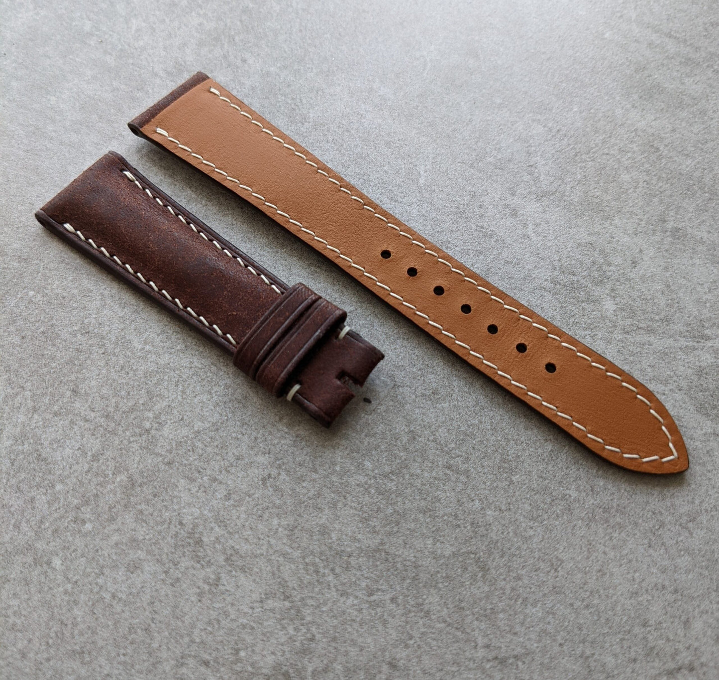 Pueblo Calfskin Strap - Padded Brown W/Cream stitching