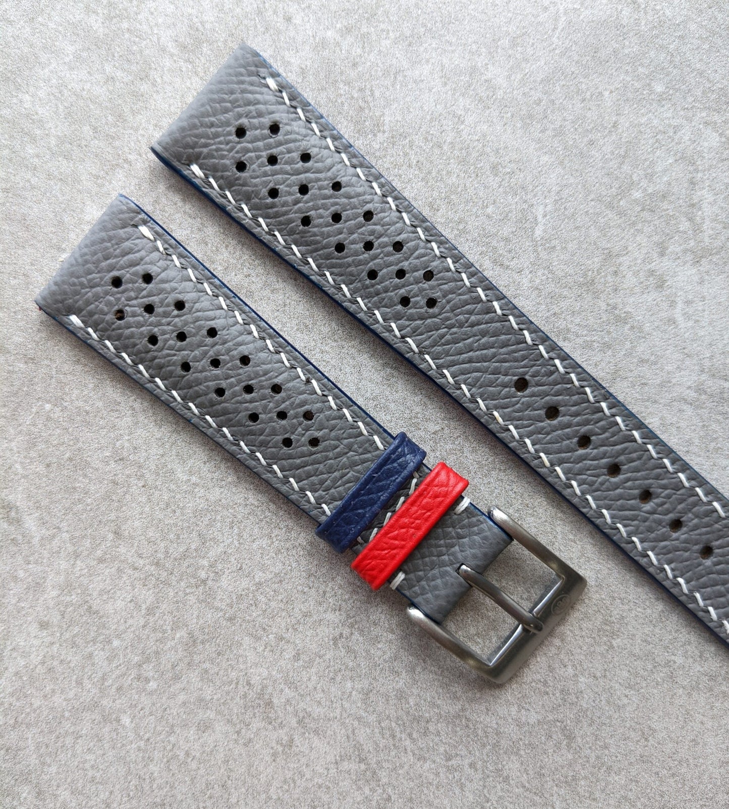 Epsom Calfskin Watch Strap - Seagull Grey Rally With R&N Contrast Keepers