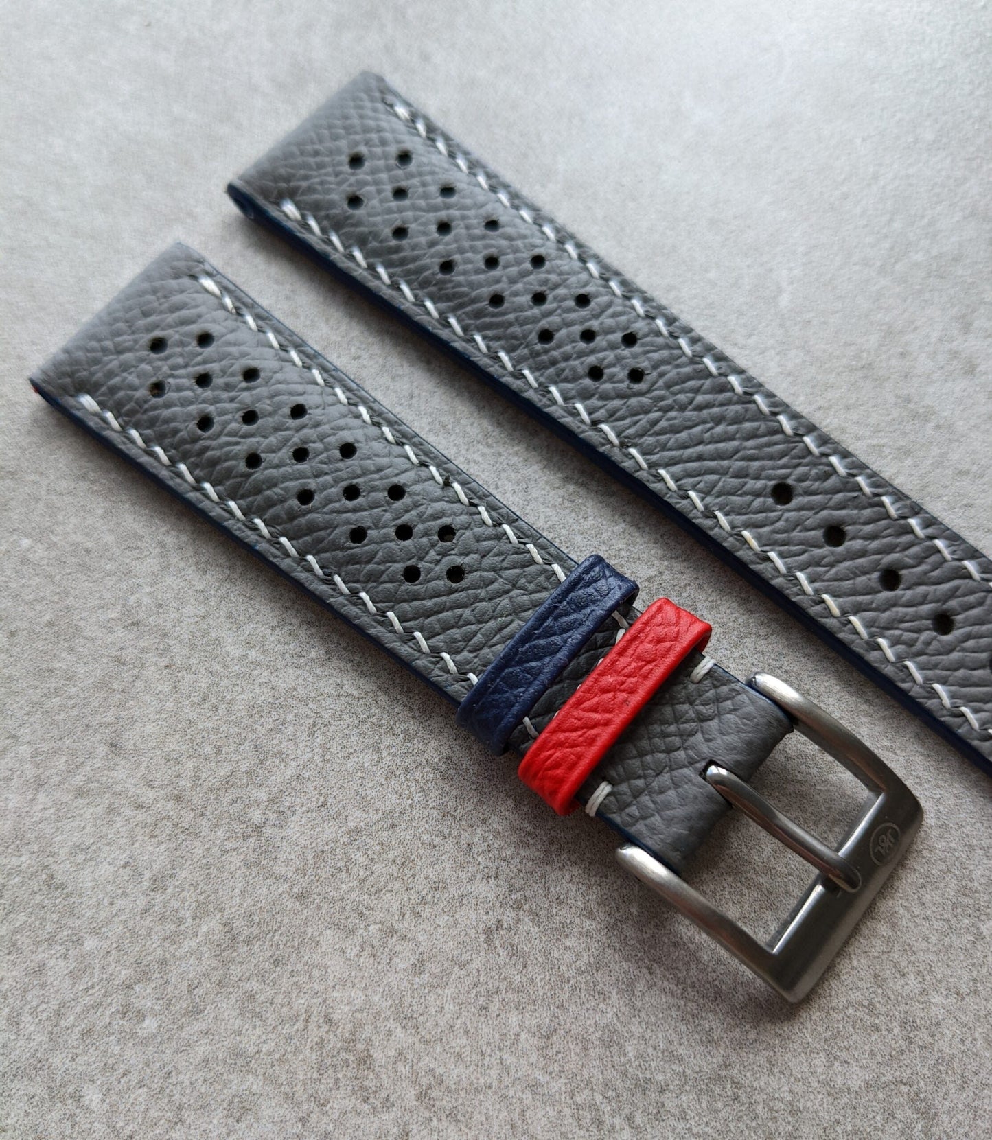 Epsom Calfskin Watch Strap - Seagull Grey Rally With R&N Contrast Keepers