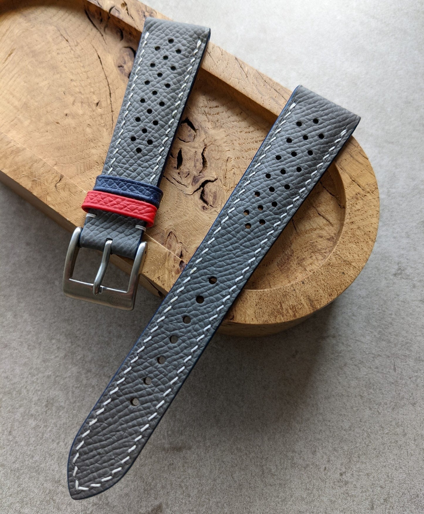 Epsom Calfskin Watch Strap - Seagull Grey Rally With R&N Contrast Keepers