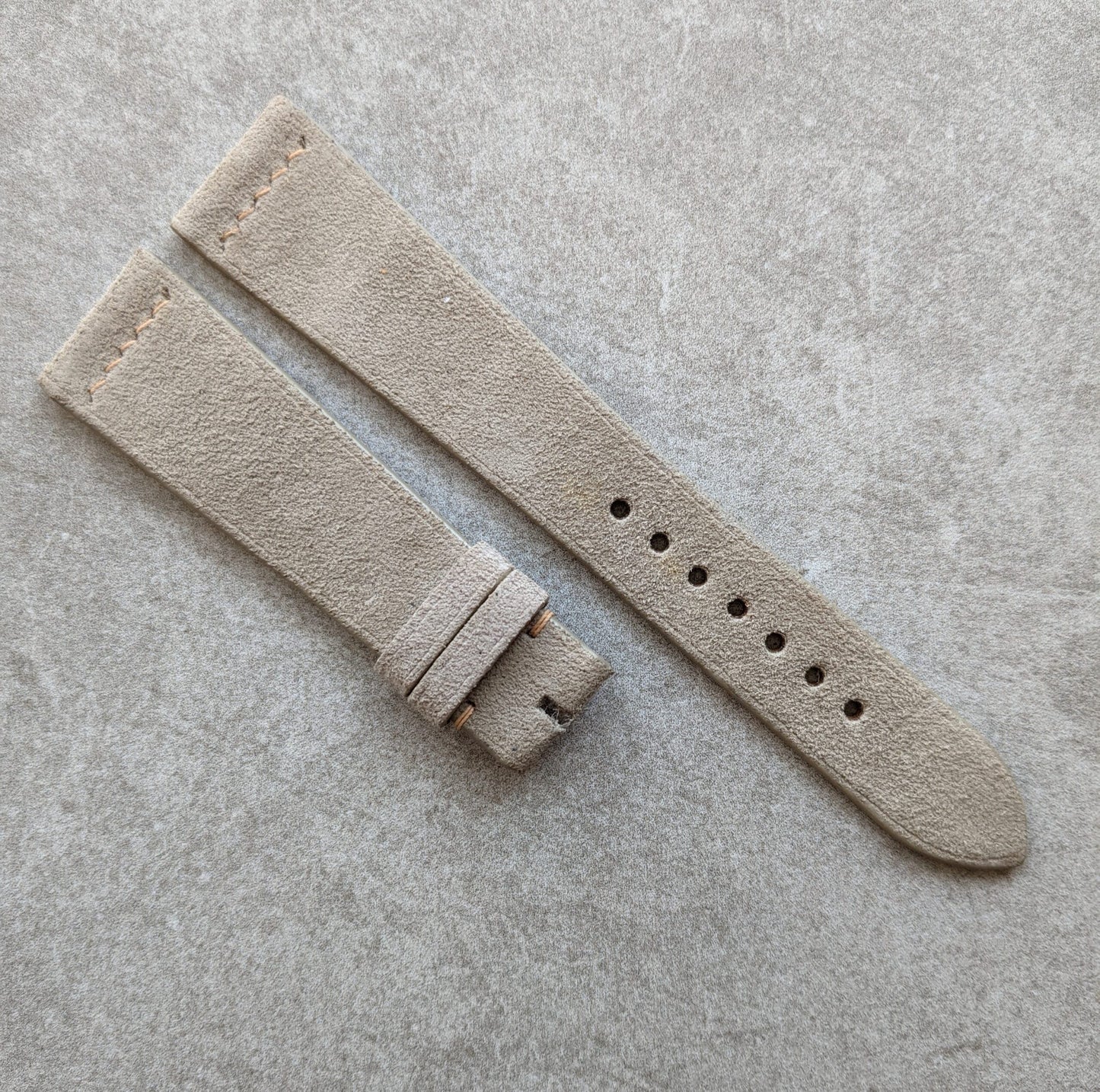 Premium Stitched Suede Strap - Light Taupe W/Vintage Stitch