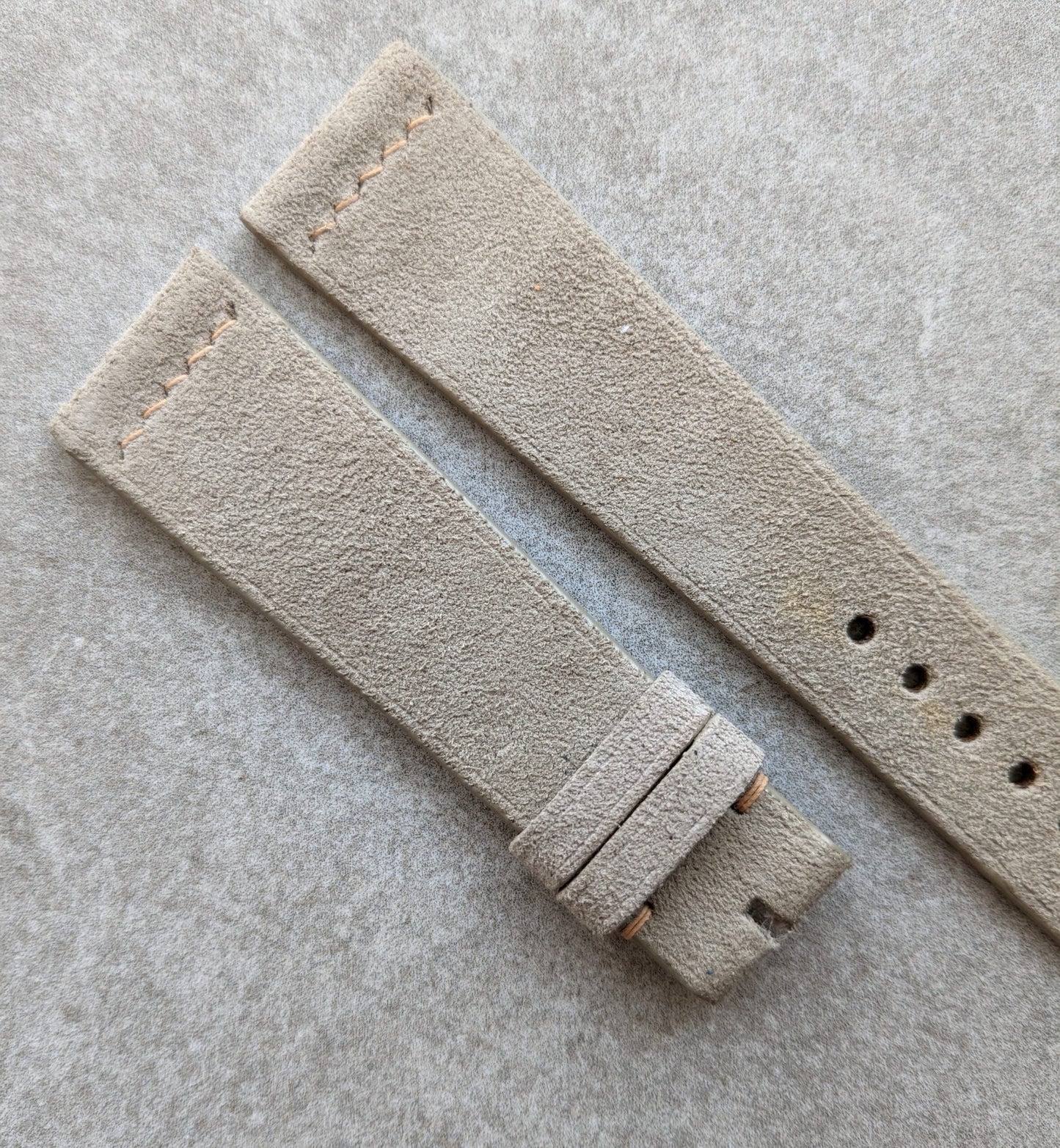 Premium Stitched Suede Strap - Light Taupe W/Vintage Stitch