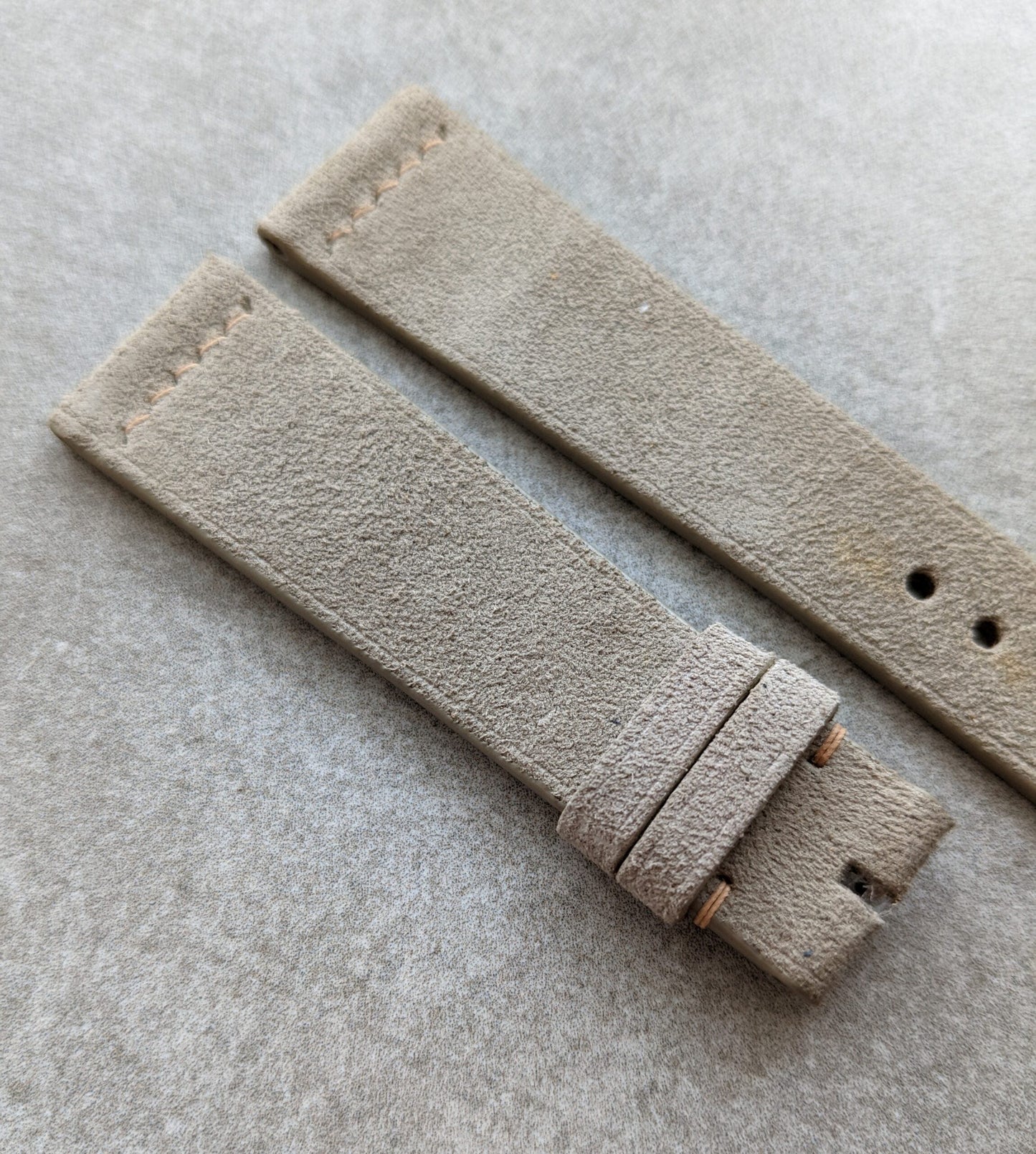 Premium Stitched Suede Strap - Light Taupe W/Vintage Stitch