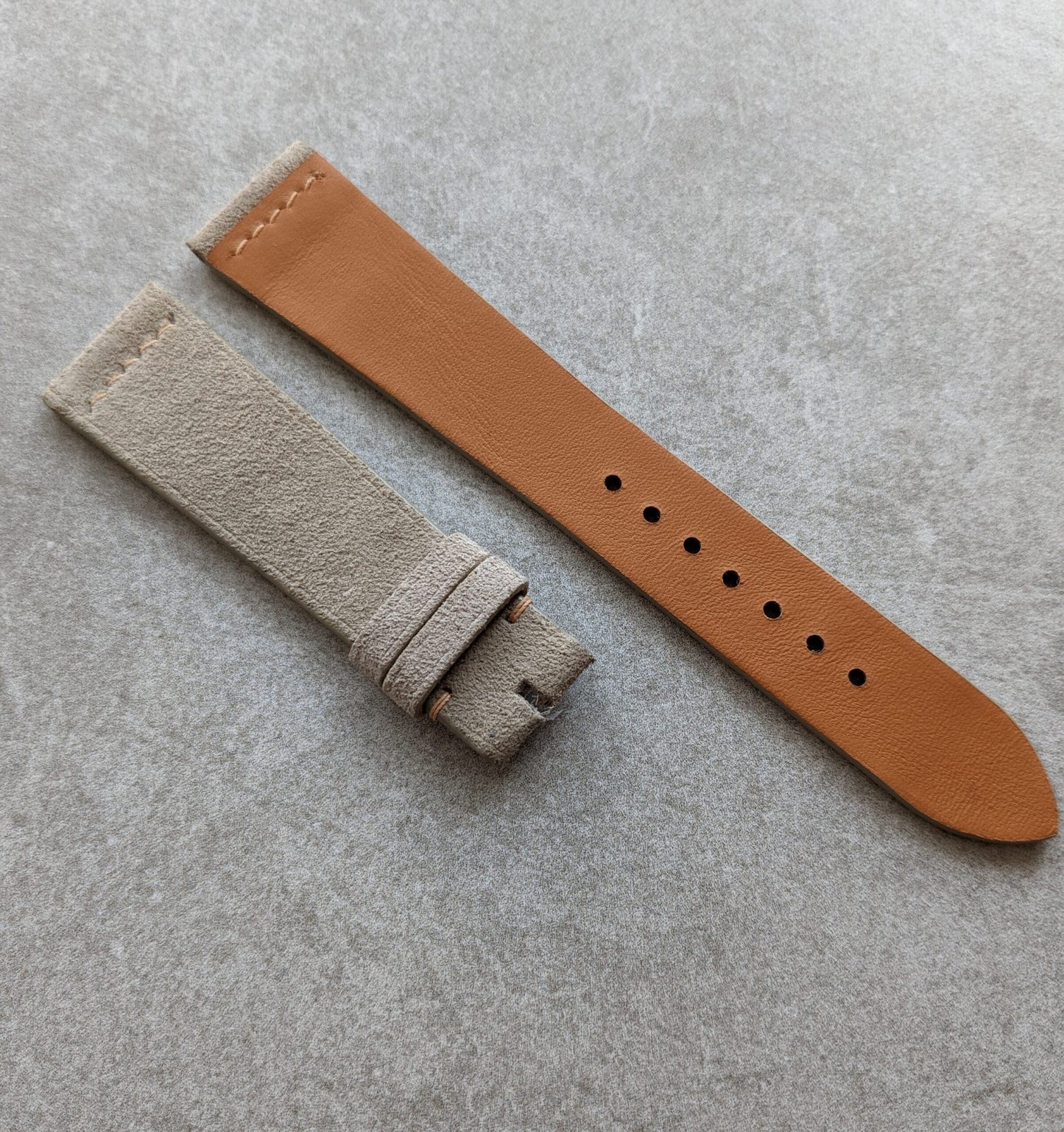 Premium Stitched Suede Strap - Light Taupe W/Vintage Stitch