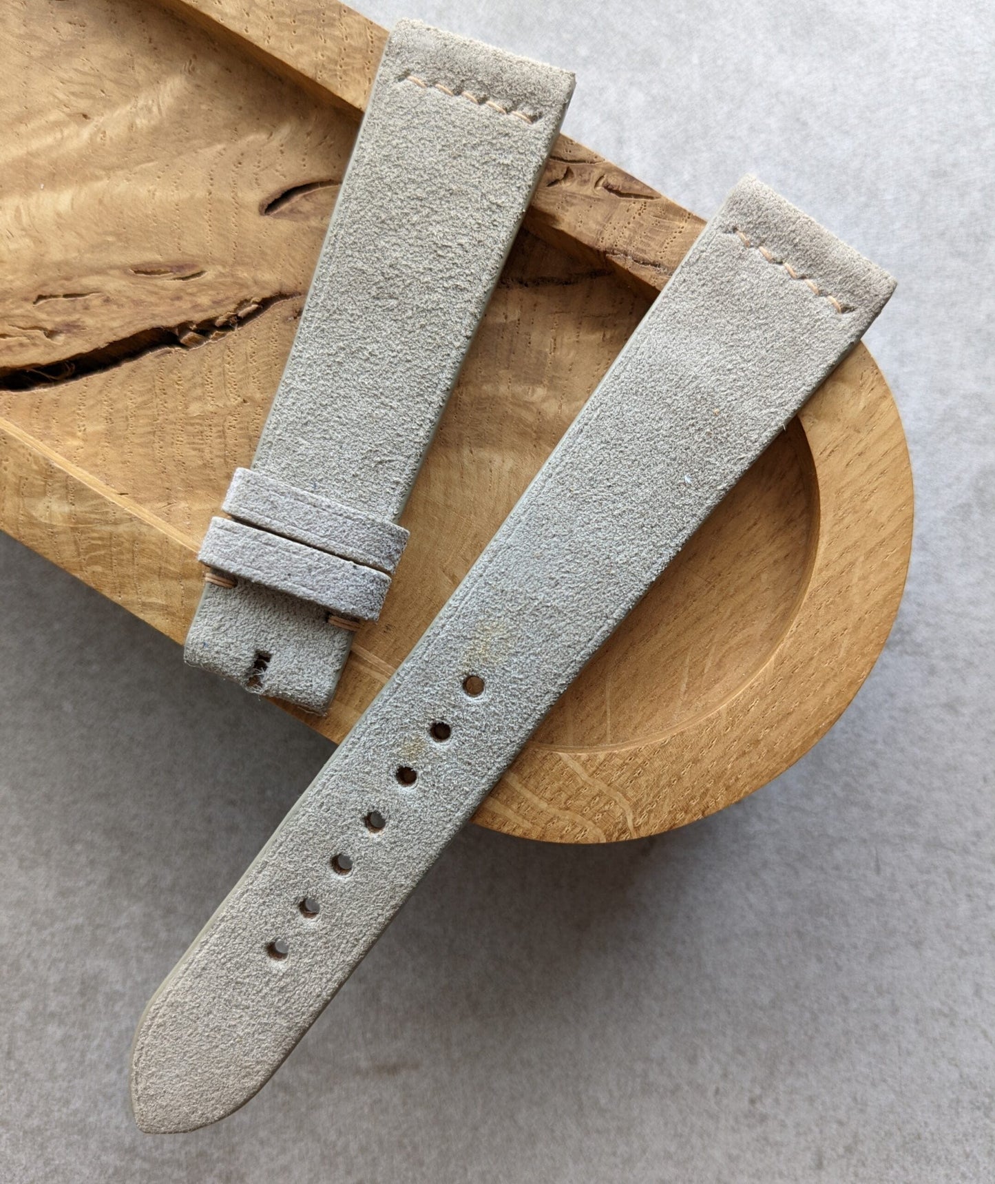 Premium Stitched Suede Strap - Light Taupe W/Vintage Stitch