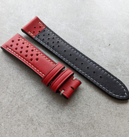 French Calfskin Rally Watch Strap - Red W/Cream stitching