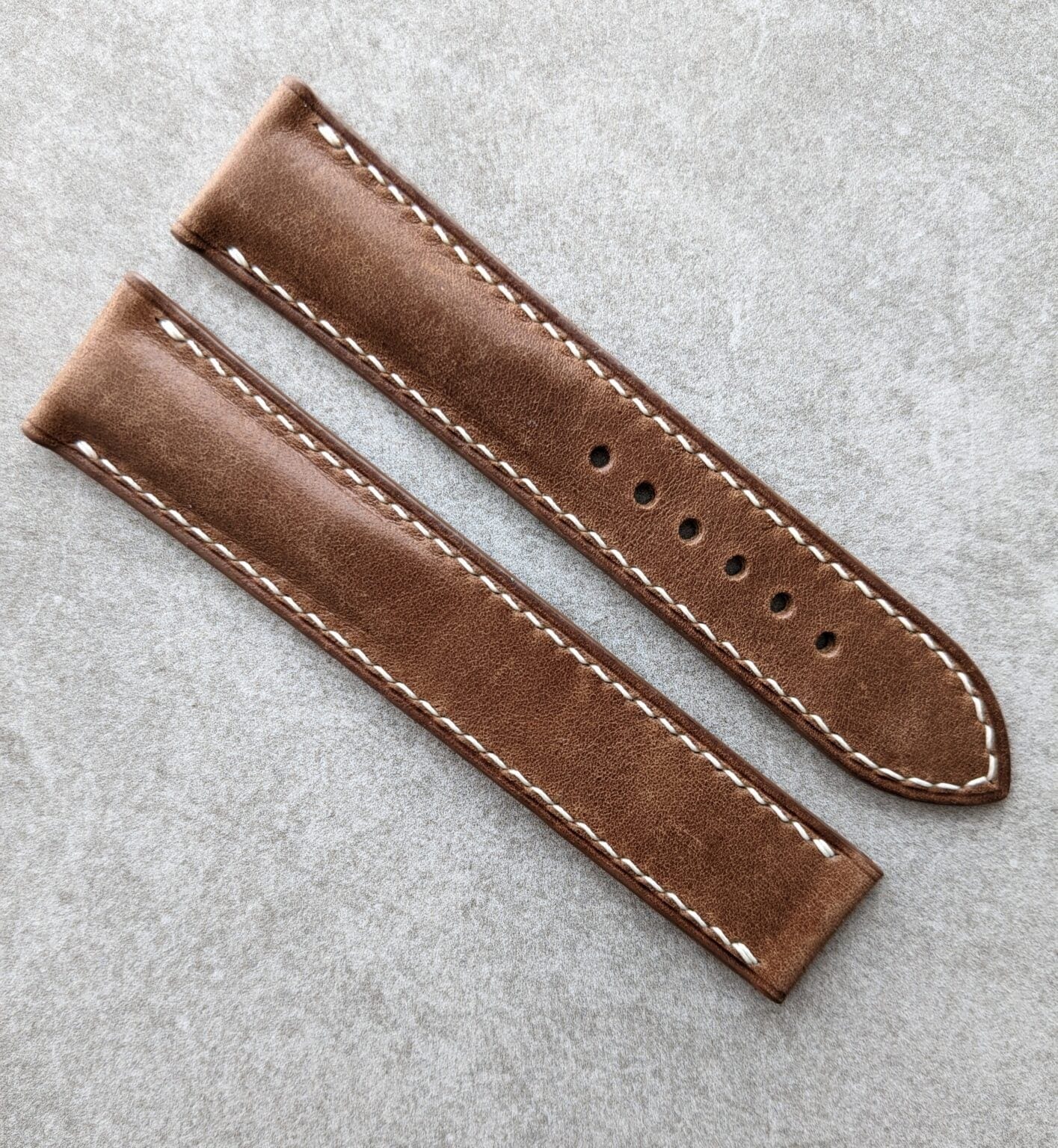 Omega-Style Deployant Horween Calfskin Strap – Natural Tan W/Cream Stitching