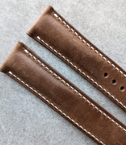 Omega-Style Deployant Horween Calfskin Strap – Natural Tan W/Cream Stitching