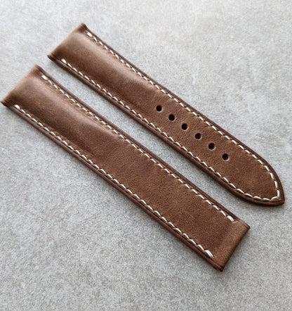 Omega-Style Deployant Horween Calfskin Strap – Natural Tan W/Cream Stitching