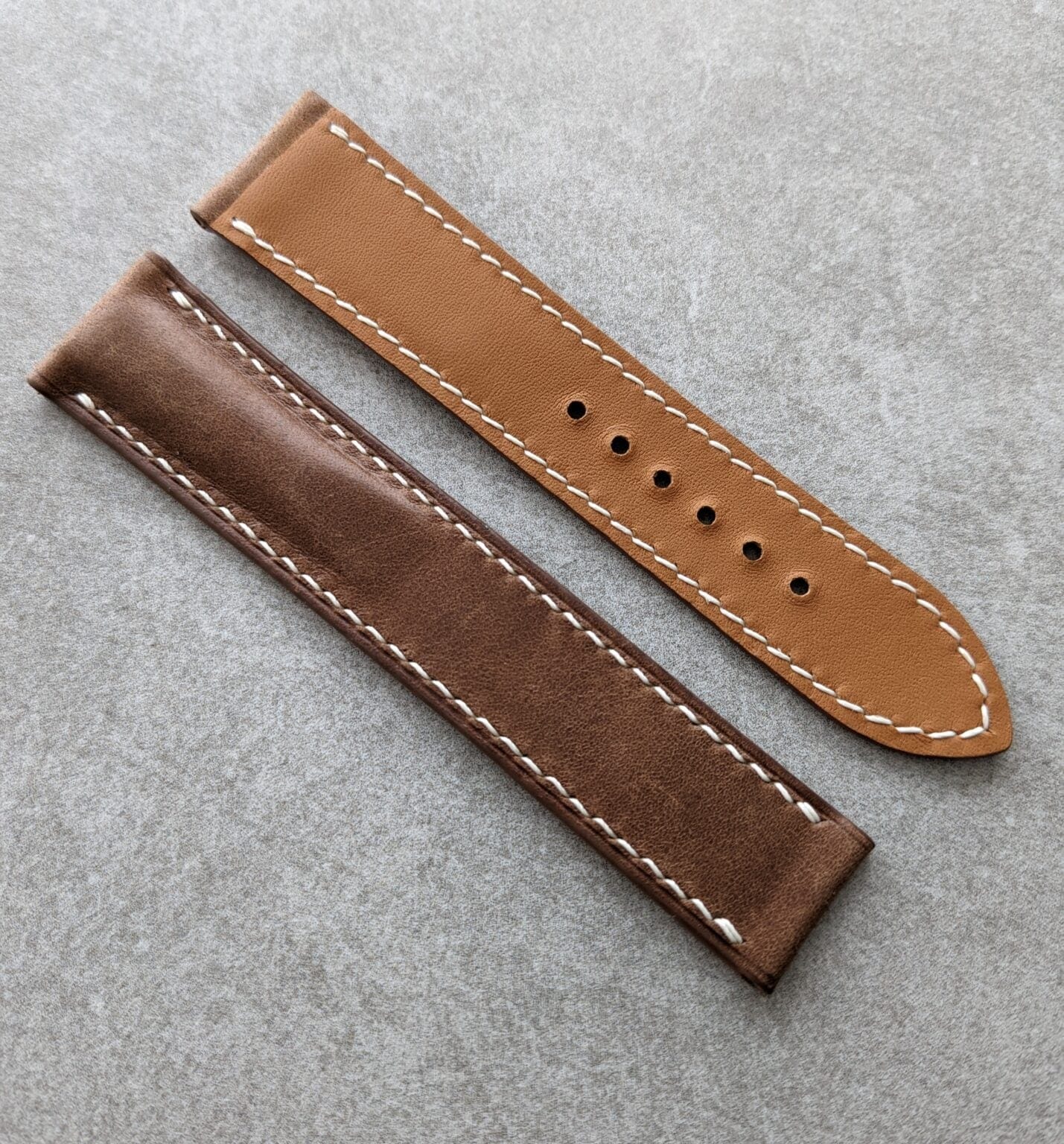 Omega-Style Deployant Horween Calfskin Strap – Natural Tan W/Cream Stitching