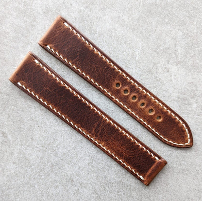 Omega-Style Deployant Badalassi Wax Strap -Tan Brown W/Cream Stitching