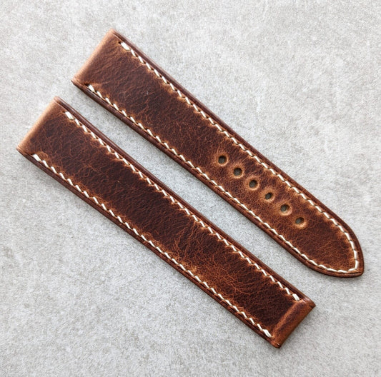 Omega-Style Deployant Badalassi Wax Strap -Tan Brown W/Cream Stitching