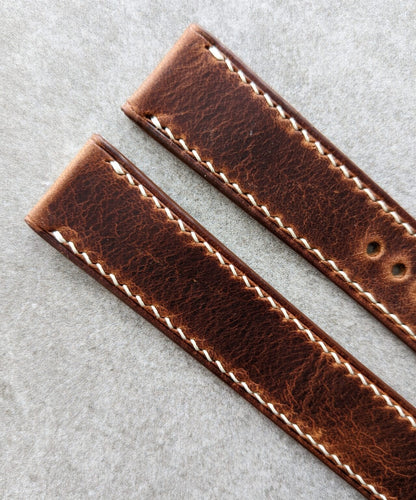 Omega-Style Deployant Badalassi Wax Strap -Tan Brown W/Cream Stitching