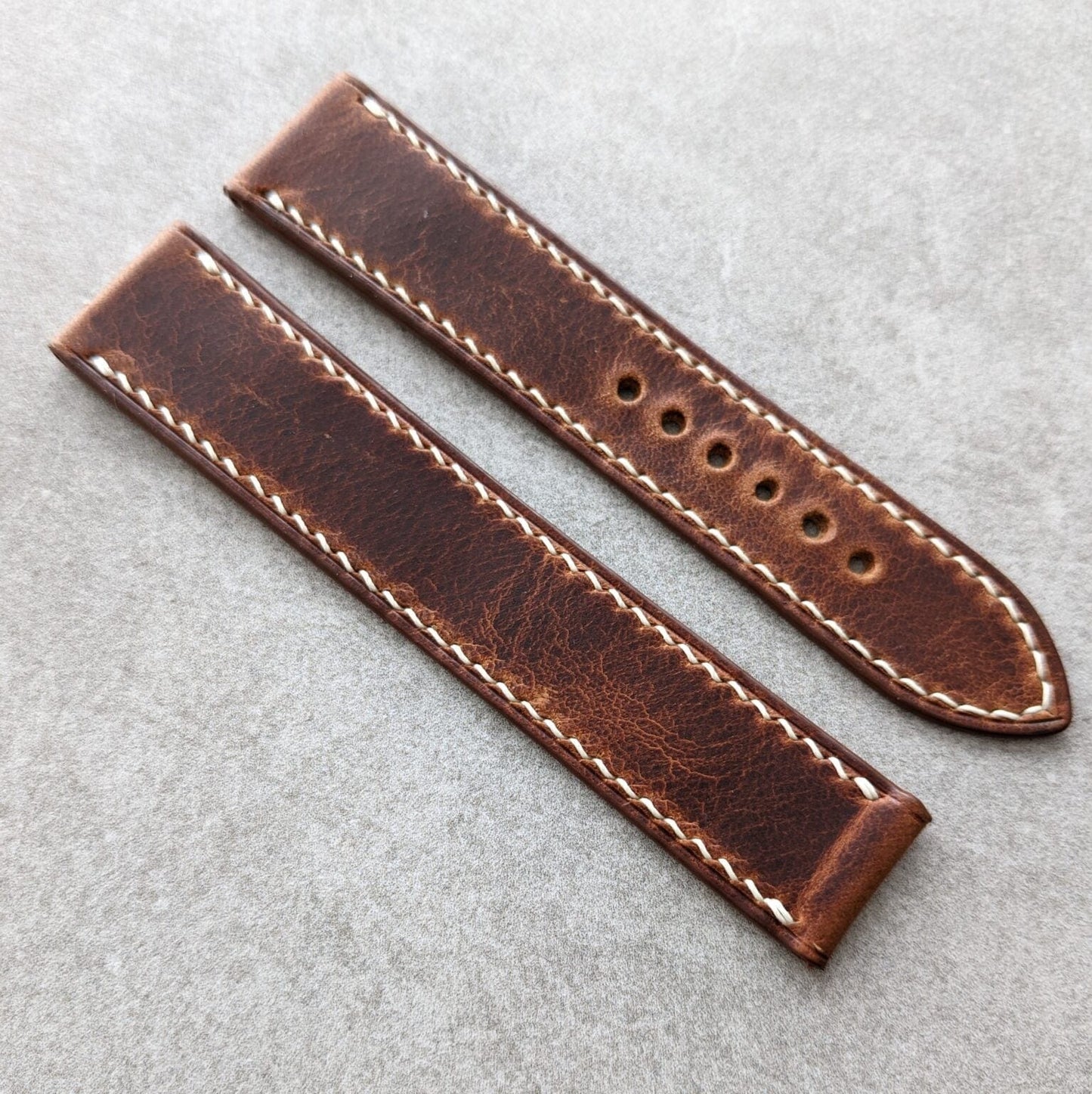 Omega-Style Deployant Badalassi Wax Strap -Tan Brown W/Cream Stitching