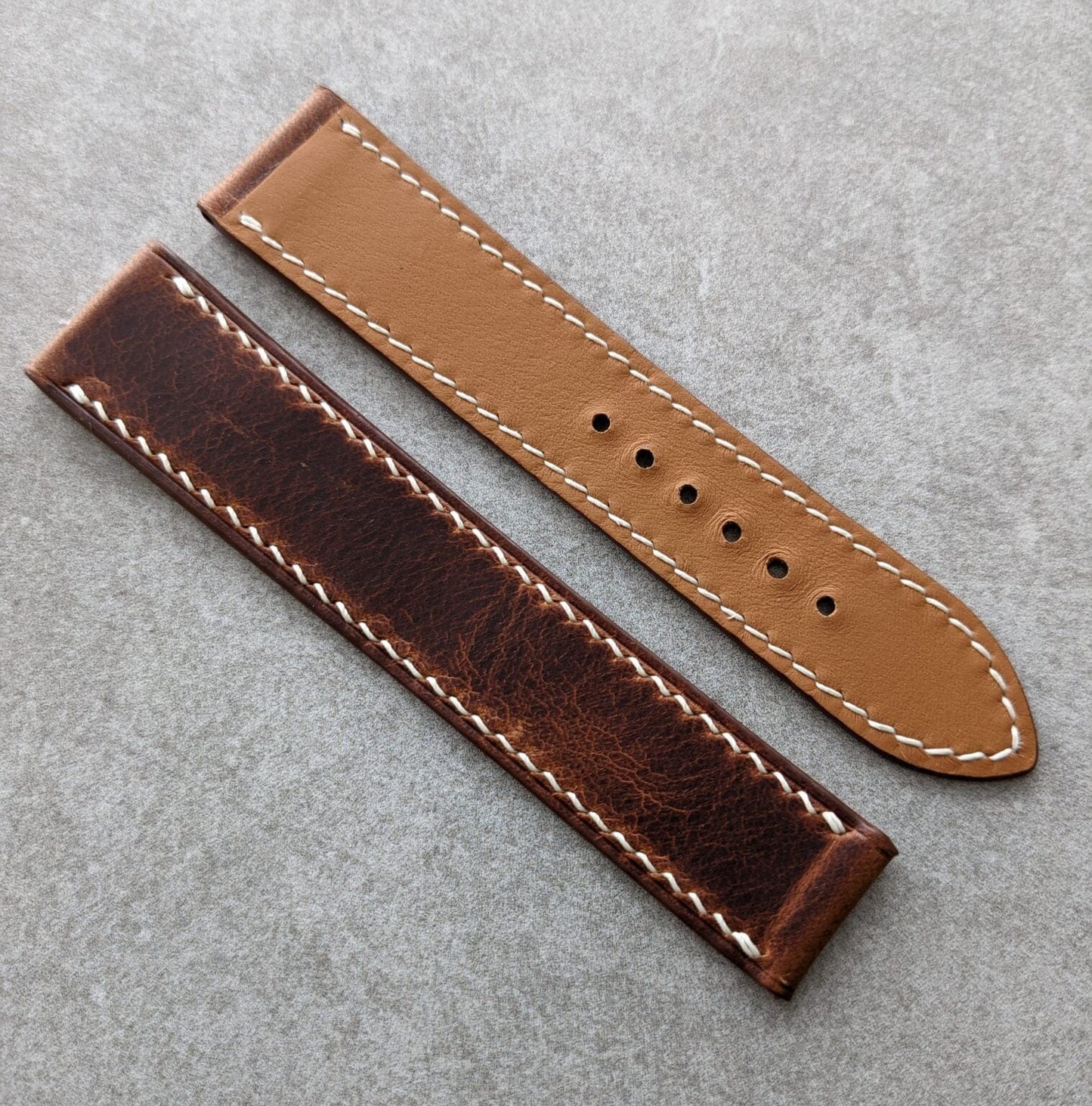 Omega-Style Deployant Badalassi Wax Strap -Tan Brown W/Cream Stitching