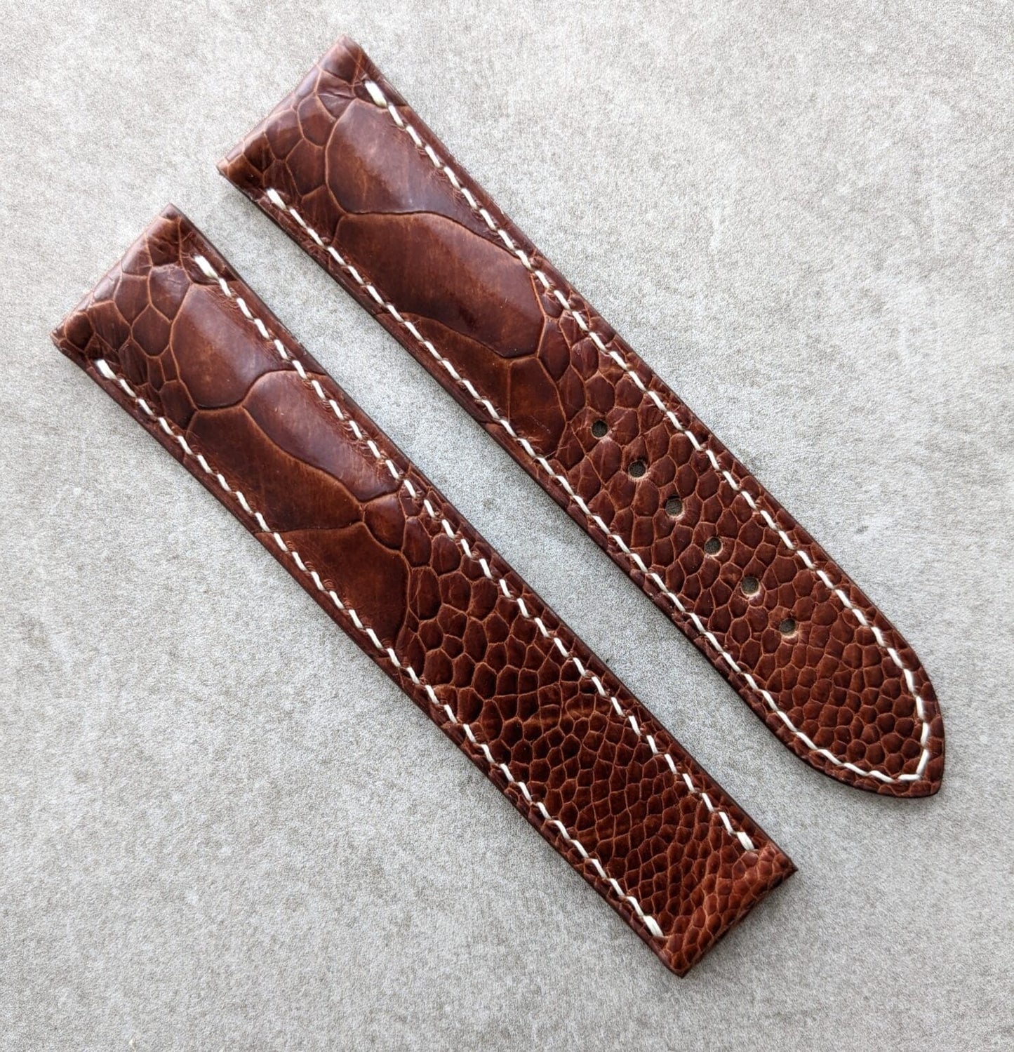 Omega-Style Deployant Ostrich Shin Strap – Cognac