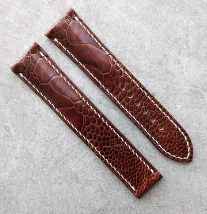 Omega-Style Deployant Ostrich Shin Strap – Cognac