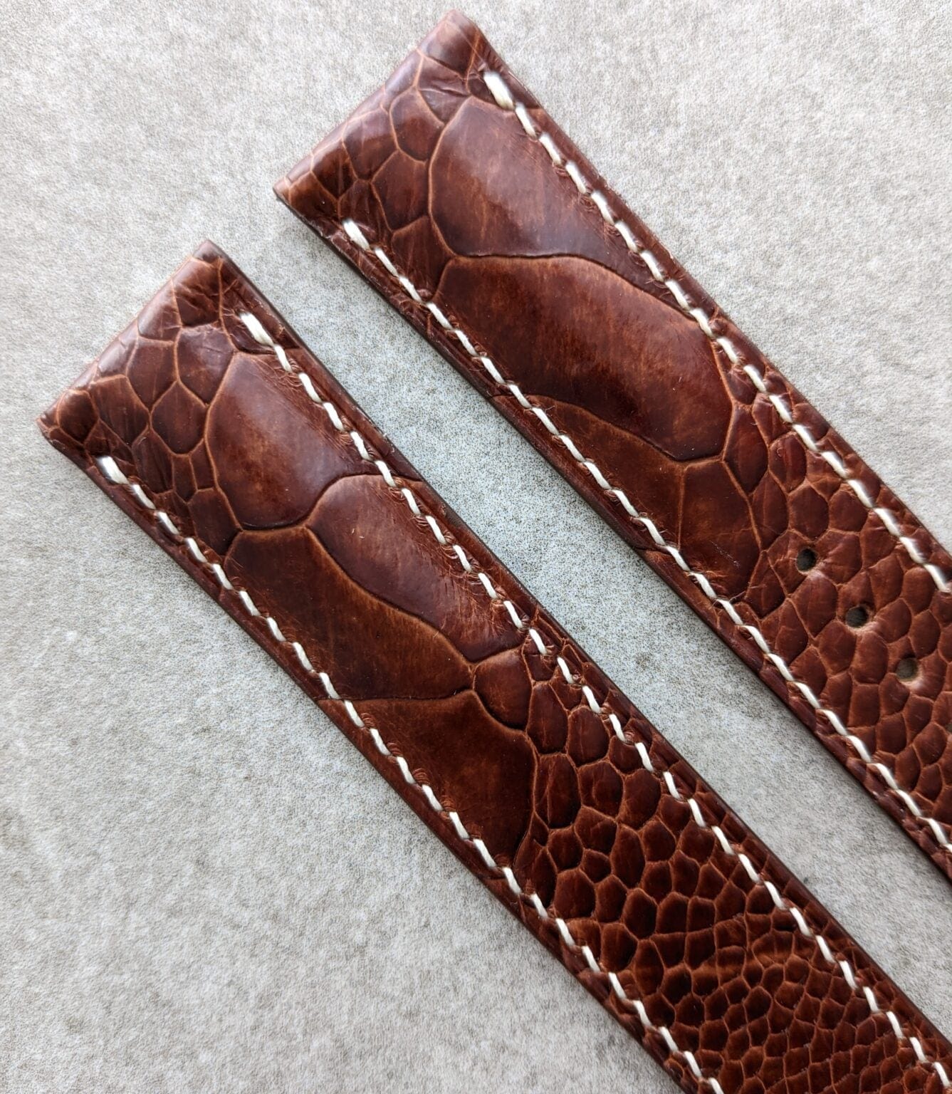 Omega-Style Deployant Ostrich Shin Strap – Cognac