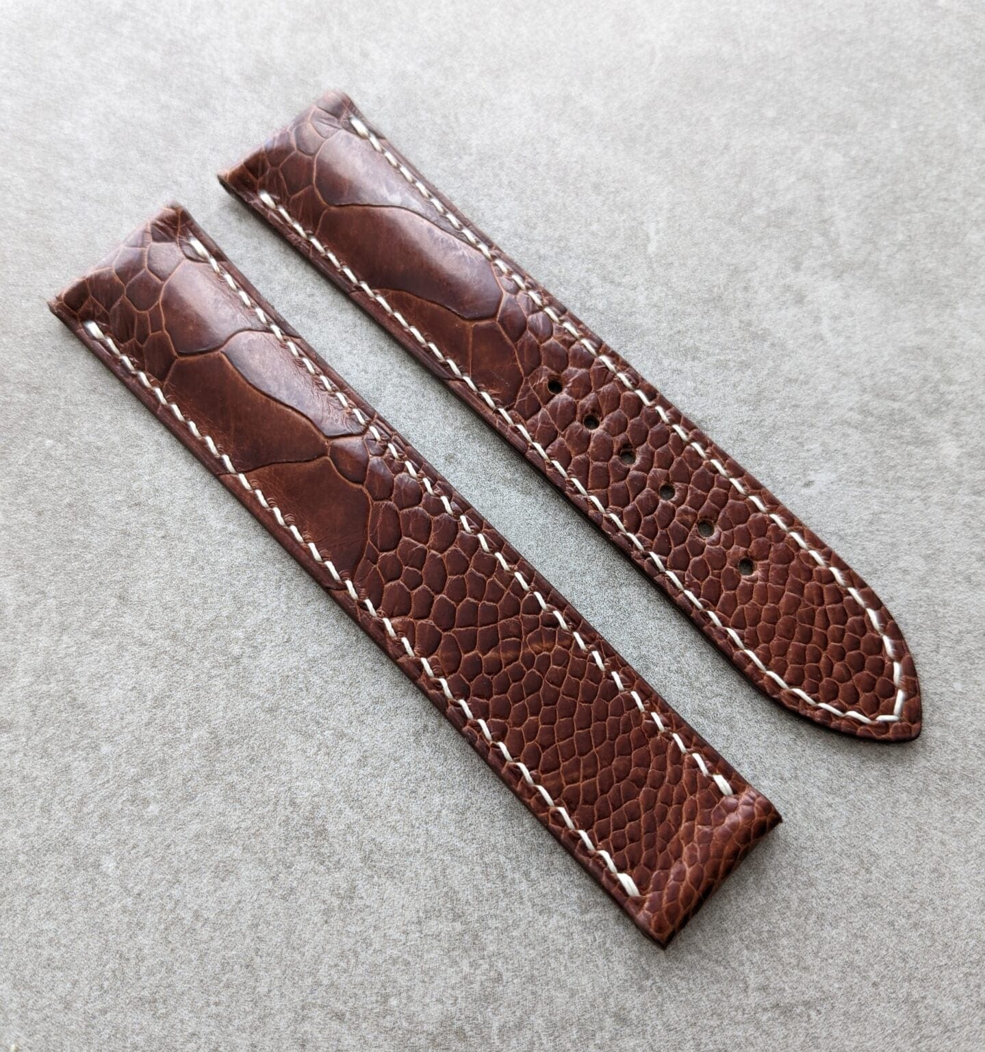 Omega-Style Deployant Ostrich Shin Strap – Cognac