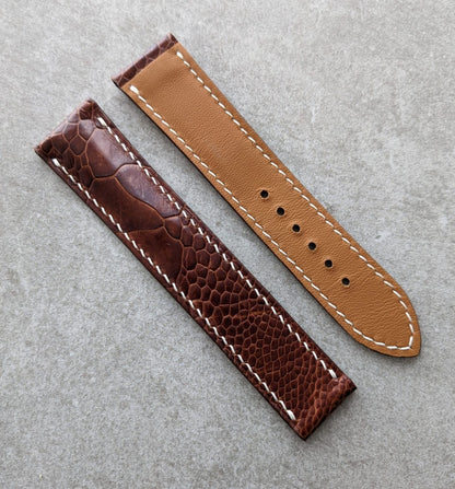 Omega-Style Deployant Ostrich Shin Strap – Cognac