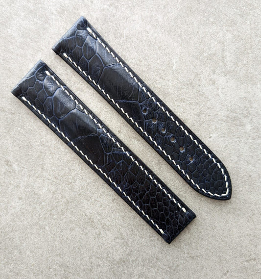 Omega-Style Deployant Ostrich Shin Strap – Midnight Blue