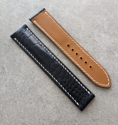 Omega-Style Deployant Ostrich Shin Strap – Midnight Blue