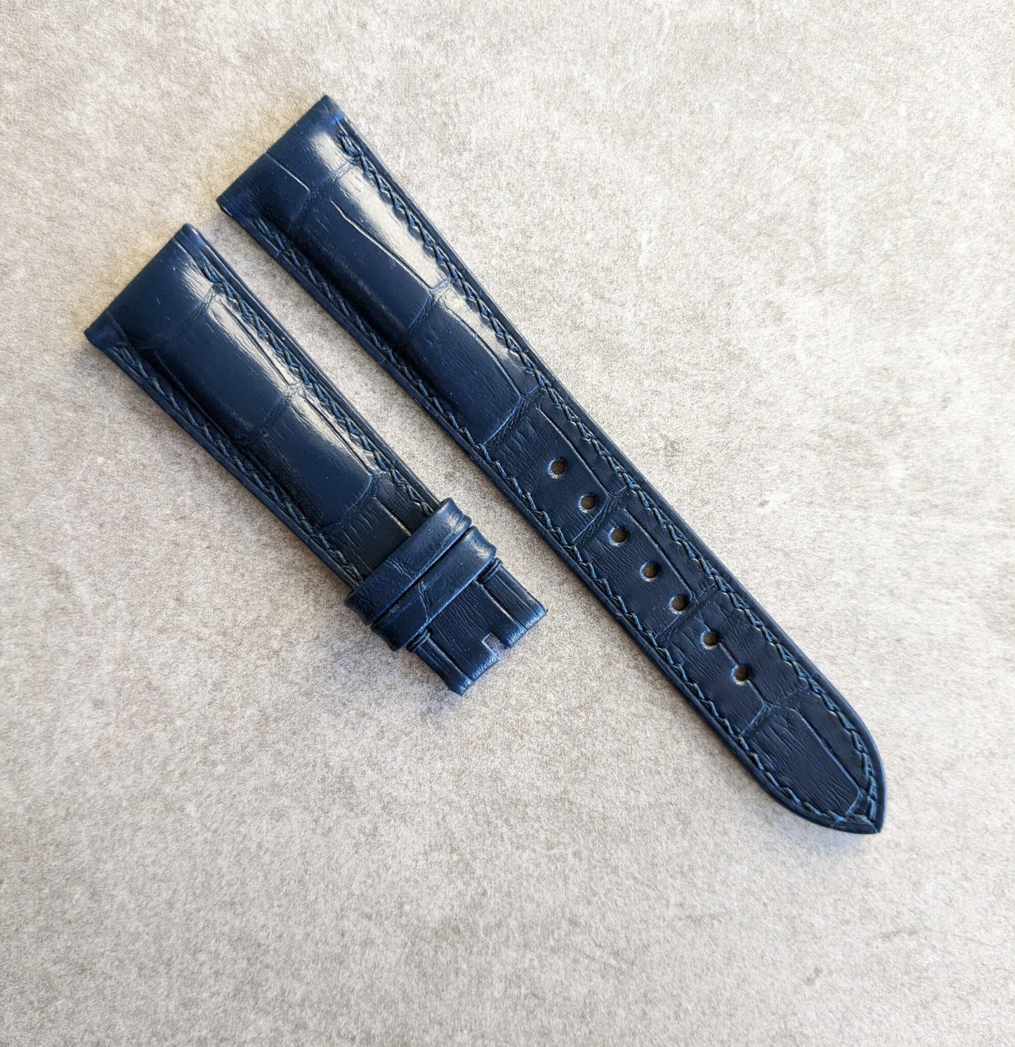 Embossed Crocodile Watch Strap - Navy Blue