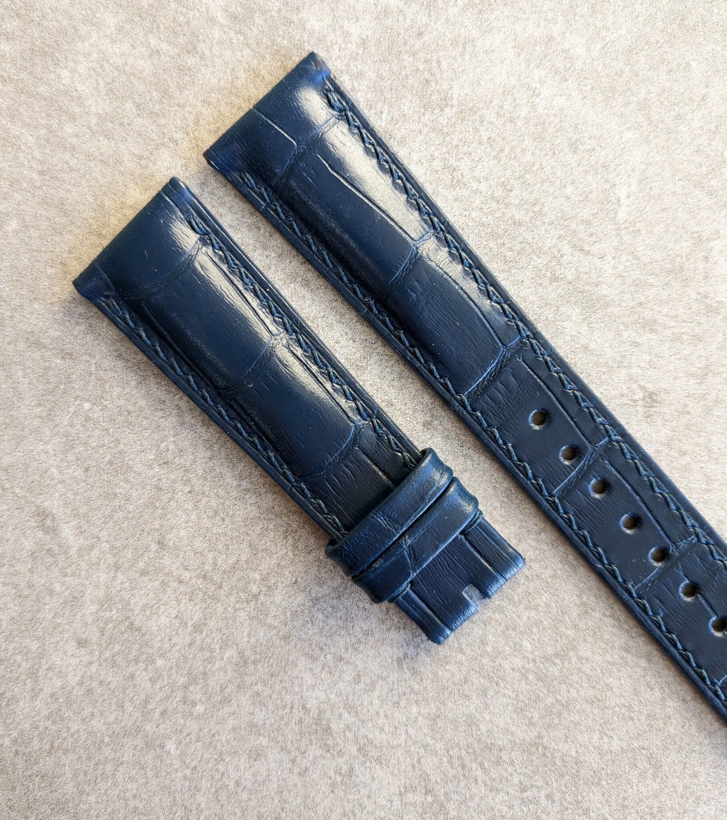 Embossed Crocodile Watch Strap - Navy Blue